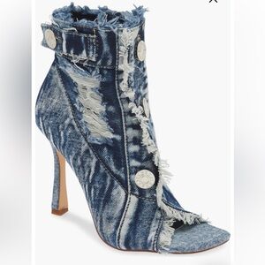 Frayed Denim Peep-Toe Heels